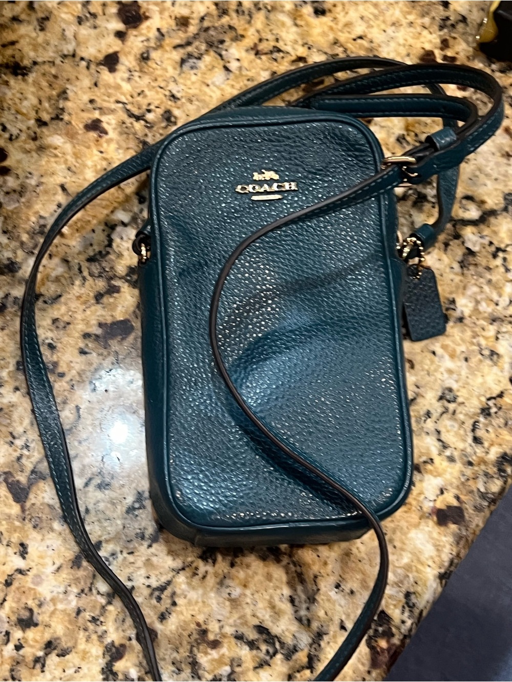 Coach Pebbled Leather Crossbody in Teal Green with Gold Hardware